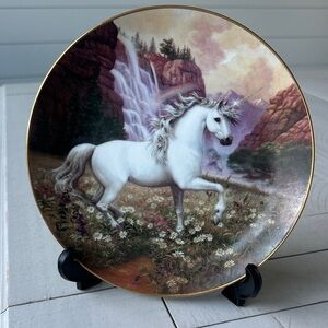Vintage Rainbow Valley of the Unicorn Plate with Gold Trim by Sanderson
